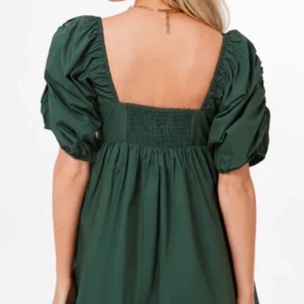 Hyacinth House by Tuckernuck Emerald Green Puff Sleeve Sasha Mini Dress Medium - Picture 4 of 10